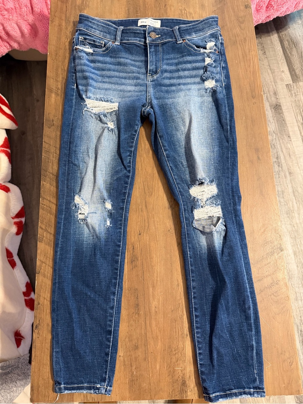 BKE Distressed Skinny Jeans in Medium Blue